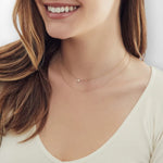 14k Bezel Round Diamond Solitaire Necklace On Woman Neck (0.15.ct.tw)