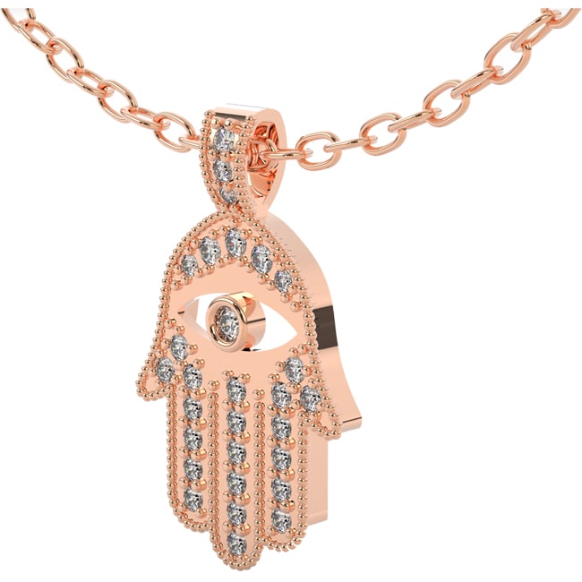 14k Solid Rose Gold Hamsa Diamond Necklace (0.35.ct.tw)