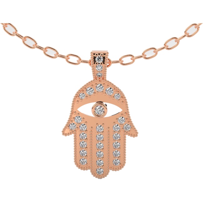 14k Solid Rose Gold Hamsa Diamond Necklace (0.35.ct.tw)