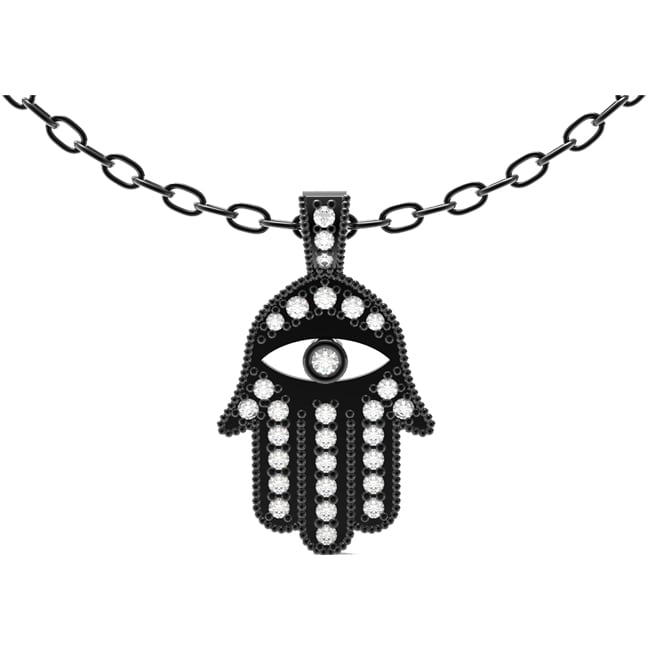 14k Black Rhodium Gold Hamsa Diamond Necklace (0.35.ct.tw)