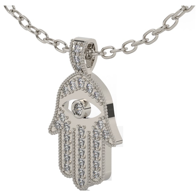 14k White Gold Diamond Hamsa Necklace (0.35.ct.tw)