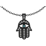 14k Black Gold Hamsa Forest Green Diamond Necklace (0.35.ct.tw)