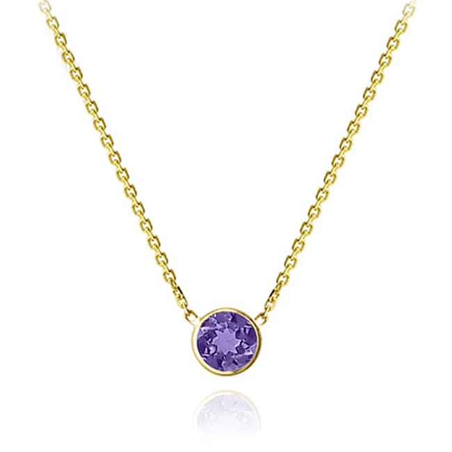 14k Gold Round Deep-Purple Amethyst Solitaire Necklace (1.10.cts.tw)