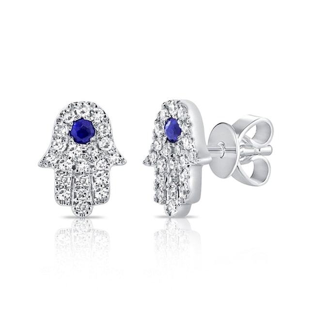 14k Gold Diamonds Sapphires Hamsa Earring (0.45.ct.tw)