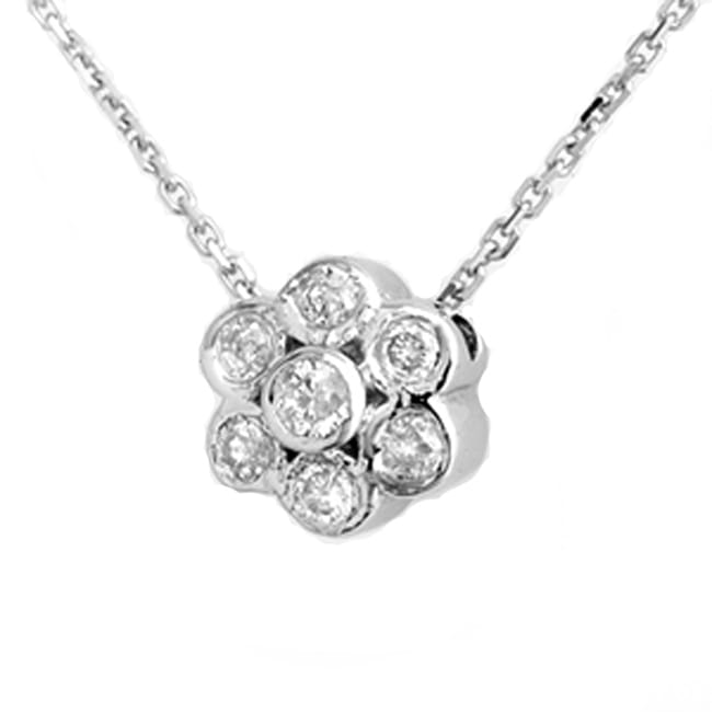 14k Solid Gold Mid-Size Diamond Flower Necklace (0.20.ct.tw)