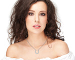 14k Horse-Shoe Solid Gold Diamond Pendant Necklace On Woman's Neck (0.36.ct.tw)