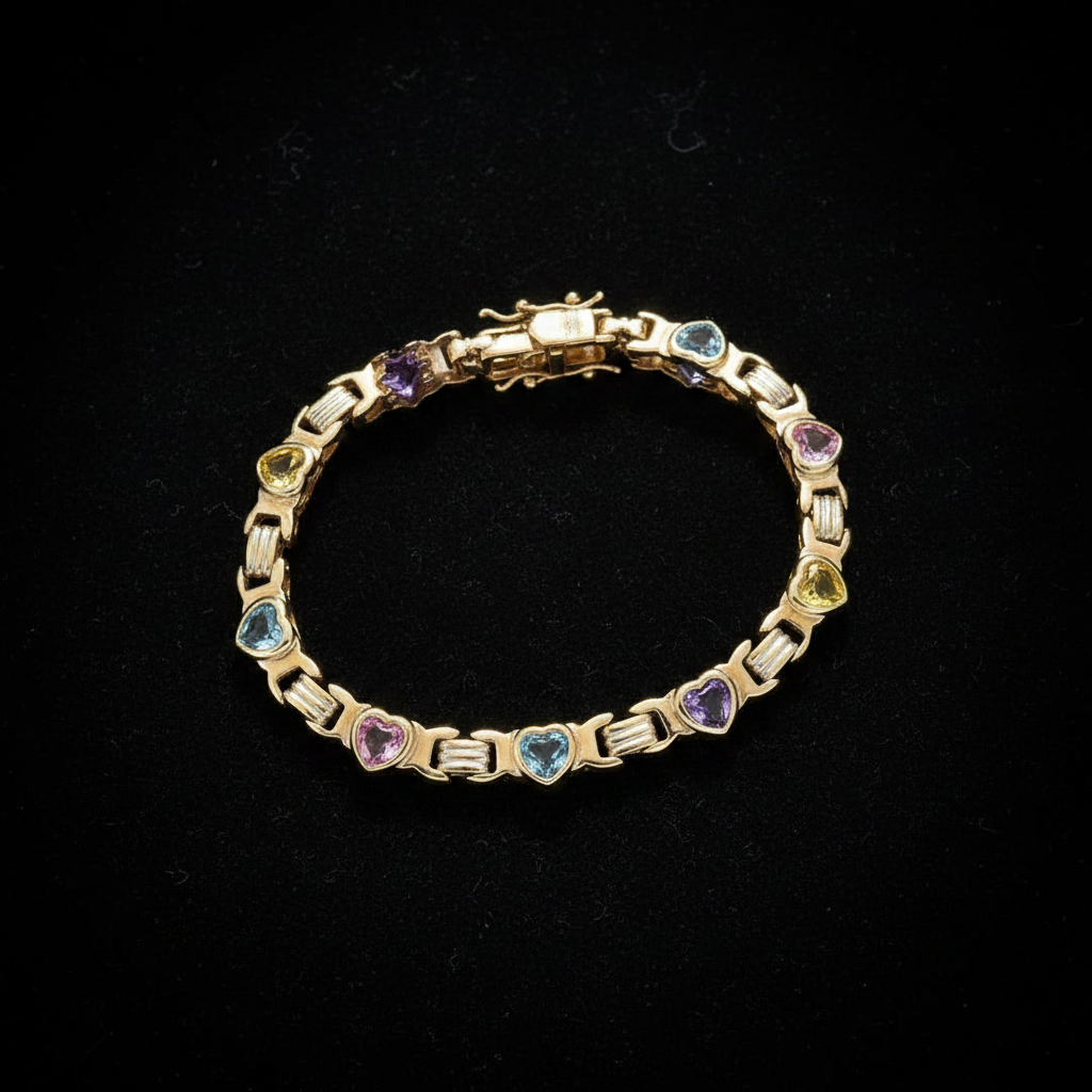 Nine Stone Heart Bracelet - Flat Lay