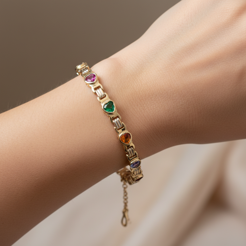 Nine Stone Heart Bracelet - On Wrist