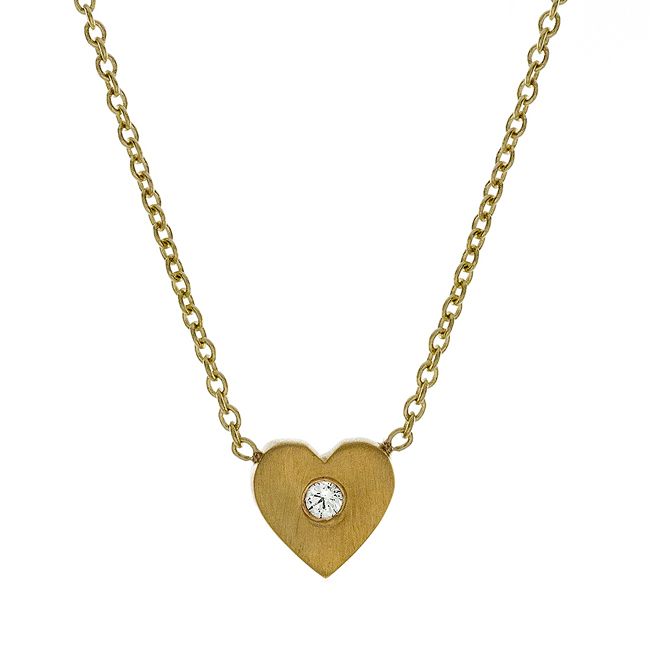 14k Yellow Gold Mini Diamond Heart-Shaped Necklace (0.02.ct.tw)