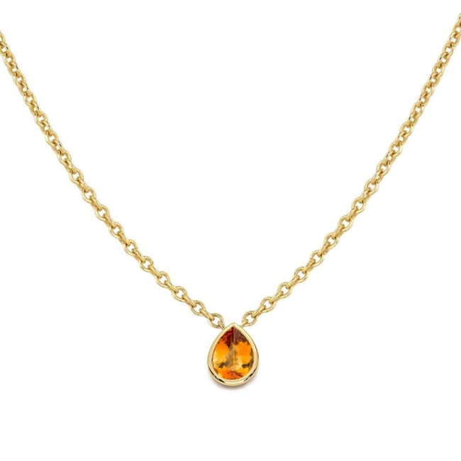 14k Solid Gold Tear-Drop Citrine Solitaire Necklace (1.0.ct.tw)