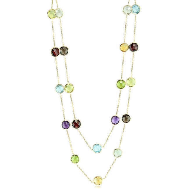 14k Checkerboard Fancy Rose-Cut Gemstone By The Yard Necklace (32.0.cts.tw)