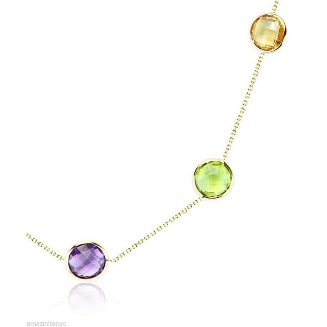 14k Checkerboard Fancy Rose-Cut Gemstone By The Yard Necklace (32.0.cts.tw)