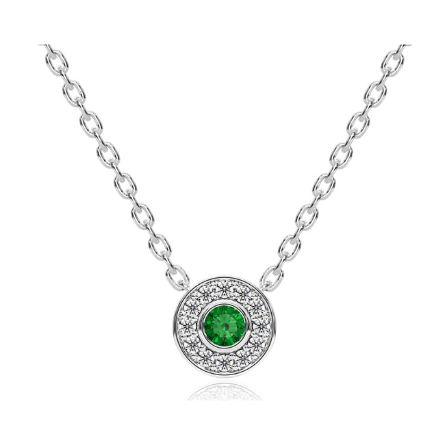 14k White Gold Diamond Emerald Donut Gallery Back Necklace (0.46.ct.tw)