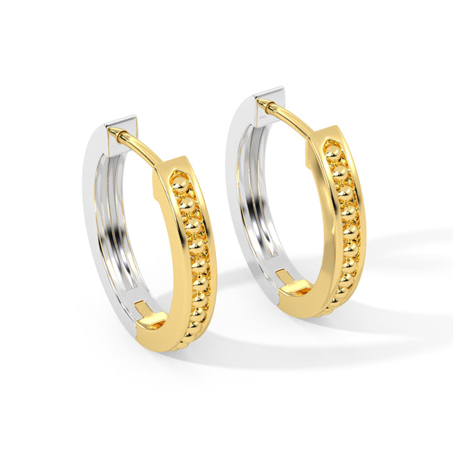 14k Solid Gold Oval Two-Tone Caviar Huggie Earrings (6.3.gr.tw)