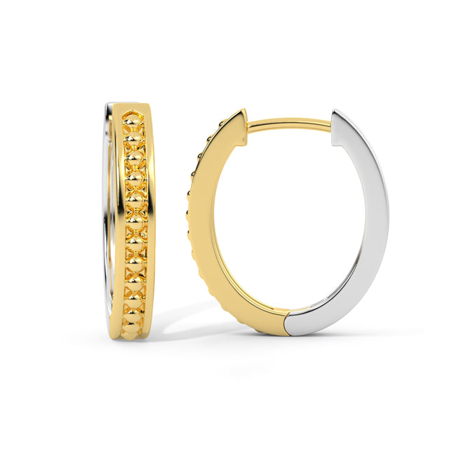 14k Solid Gold Oval Two-Tone Caviar Huggie Earrings (6.3.gr.tw)