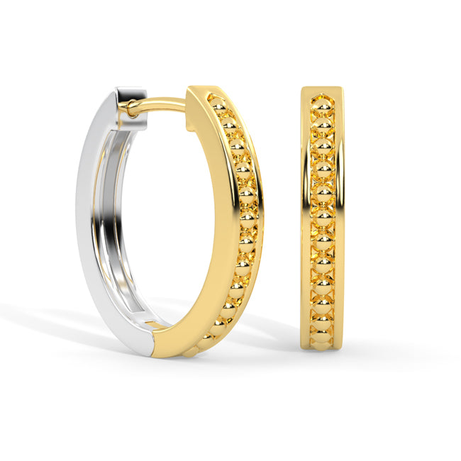 14k Solid Gold Oval Two-Tone Caviar Huggie Earrings (6.3.gr.tw)