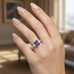Octagon Tanzanite Diamond Ring on Hand