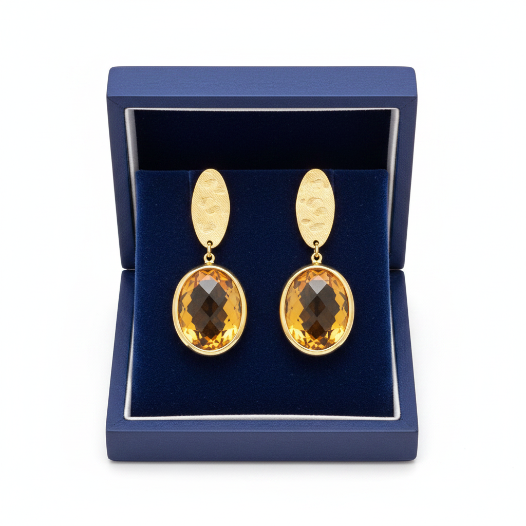 Orange Citrine Earrings in Royal Blue Box