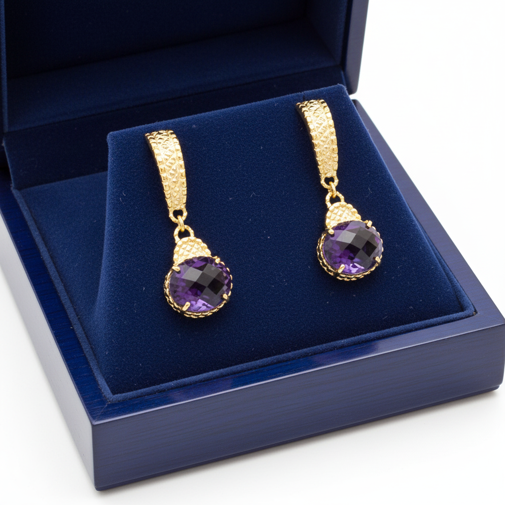 Oval Amethyst Earrings in Royal Blue Box