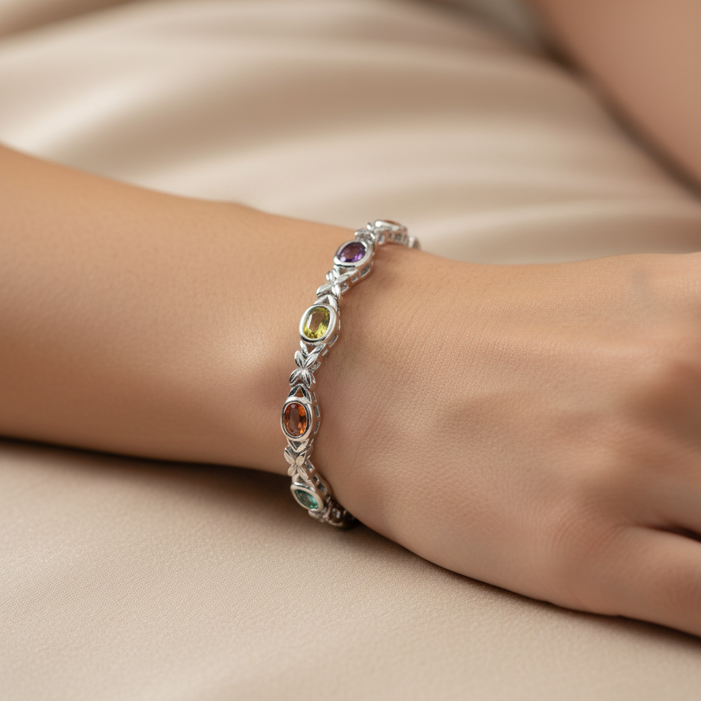 Oval Gemstone Bracelet - On Wrist