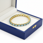 Oval Swiss Blue Topaz Tennis Bracelet in Royal Blue Wooden Box