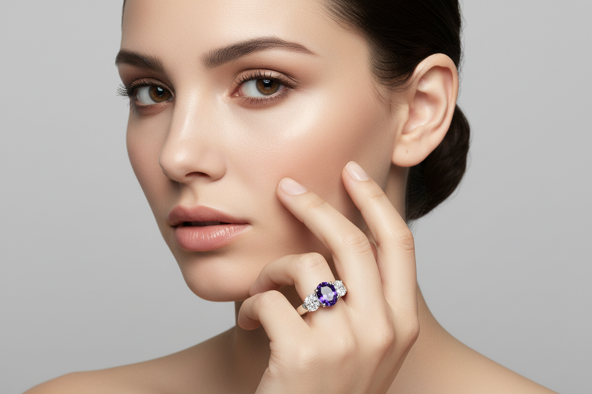 Oval Tanzanite Diamond Ring on Full Face Model