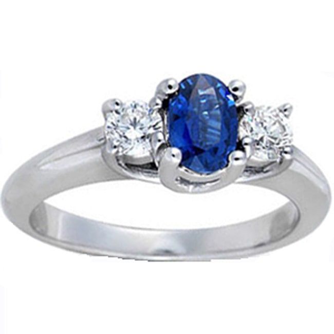 14k Gold Three-Stone Sapphire Diamond Ring (1.40.cts.tw)