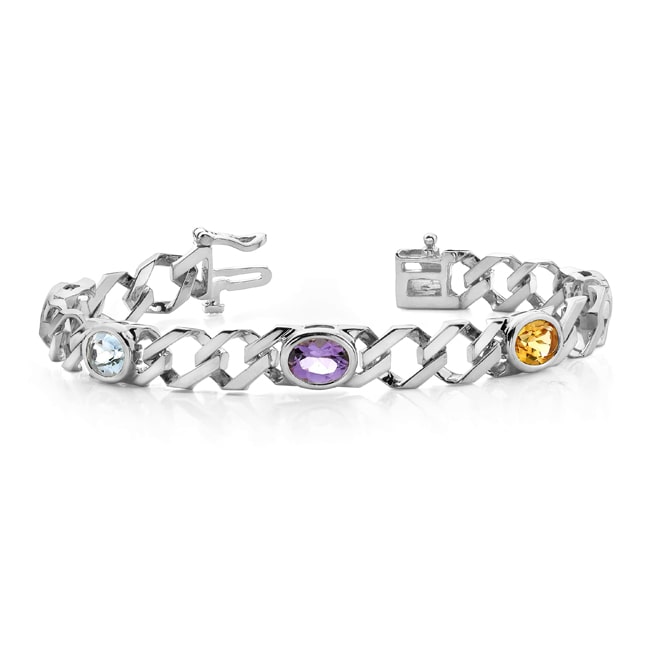 14k White Gold Oval-Cut Multi Colored Gemstone Bracelet (6.0.cts.tw)