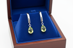 Peridot Briolette Earrings in Wooden Royal Blue Box