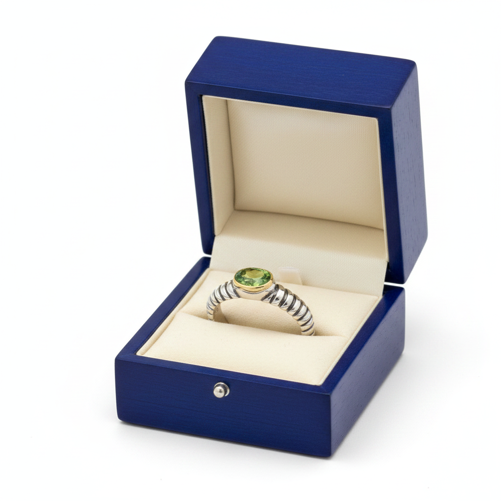 Peridot Ring in Royal Blue Gift Box
