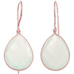 Rose Silver Aqua Chalcedony Dangle Drop Tear-Drop Earrings (7.0.cts.tw)