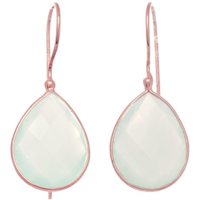 Rose Silver Aqua Chalcedony Dangle Drop Tear-Drop Earrings (7.0.cts.tw)