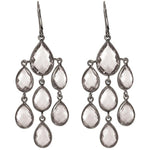 Silver White Quartz Checkerboard Chandelier Dangle Earrings (27.0.cts.tw)