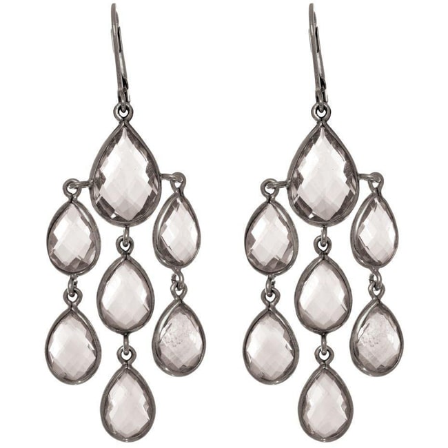 Silver White Quartz Checkerboard Chandelier Dangle Earrings (27.0.cts.tw)