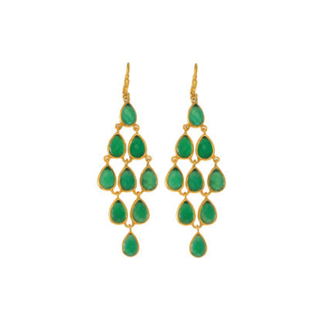 Sterling Silver Green Onyx Chandelier Earrings (17.0.cts.tw)
