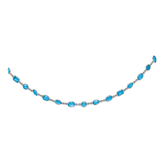 14k White Gold Swiss-Blue Topaz By The Yard Necklace (65.0.cts.tw)