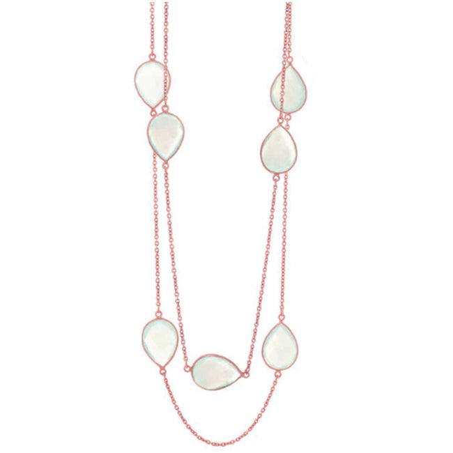 Rose Gold Silver Chalcedony Aqua Necklace (25.0.cts.tw)