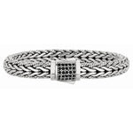 Sterling Sliver Black Sapphire Fancy Weave Domed Bracelet (0.50.ct.tw)
