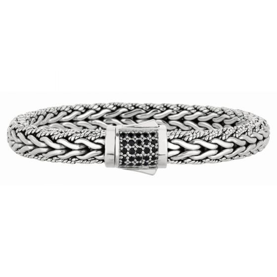 Sterling Sliver Black Sapphire Fancy Weave Domed Bracelet (0.50.ct.tw)