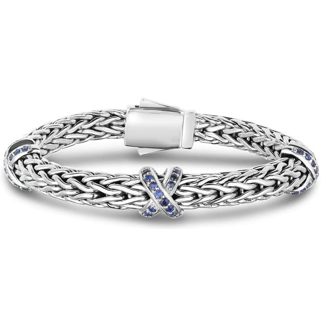 Sterling Silver Woven X Blue Sapphire Bracelet (0.84 ct.tw)