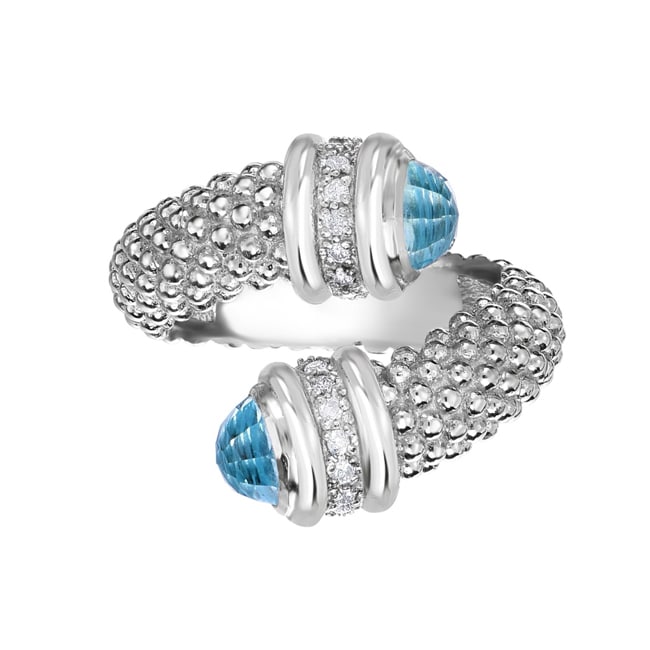 Blue-Topaz Sterling Silver Textured Popcorn Diamond ring (2.40.cts.tw)