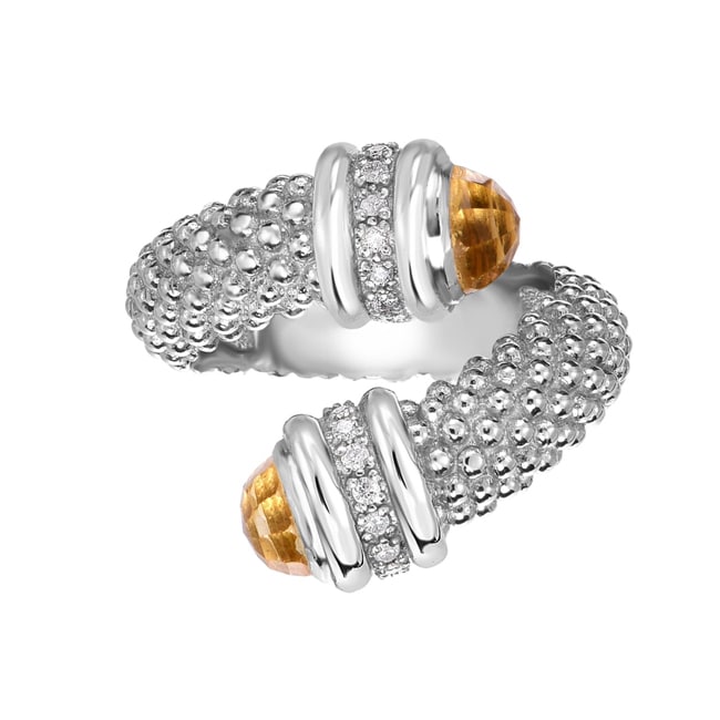 Silver Citrine Briolette Diamond Textured Popcorn Ring (2.40 cts. tw)