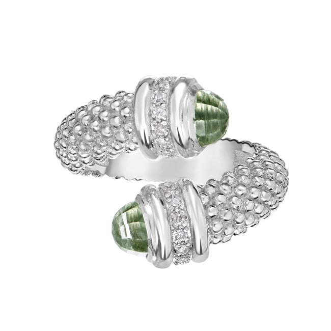 Sterling Green Amethyst Diamond Textured Popcorn Ring (2.40.cts.tw)