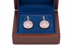 Pink Agate Earrings in Wooden Royal Blue Box