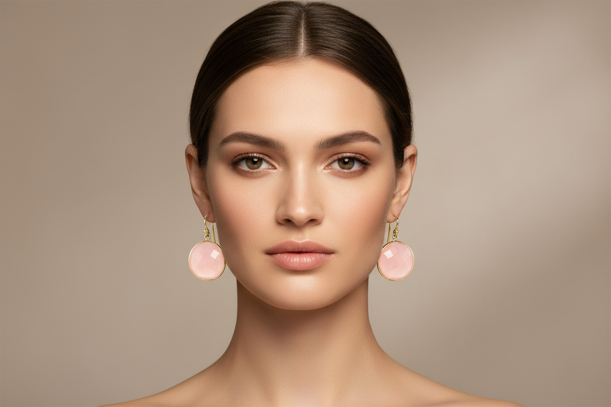 Pink Agate Earrings on Model