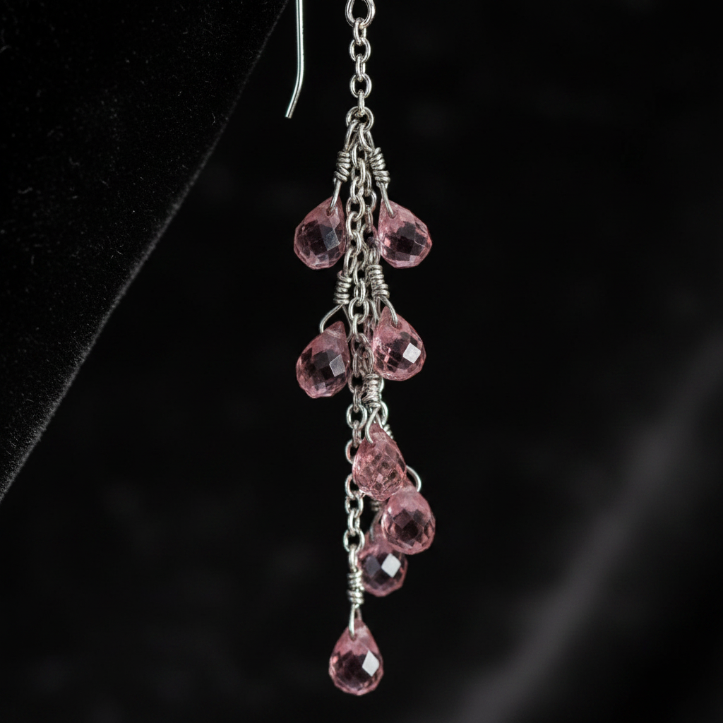 Pink Crystal Earrings - Close Up