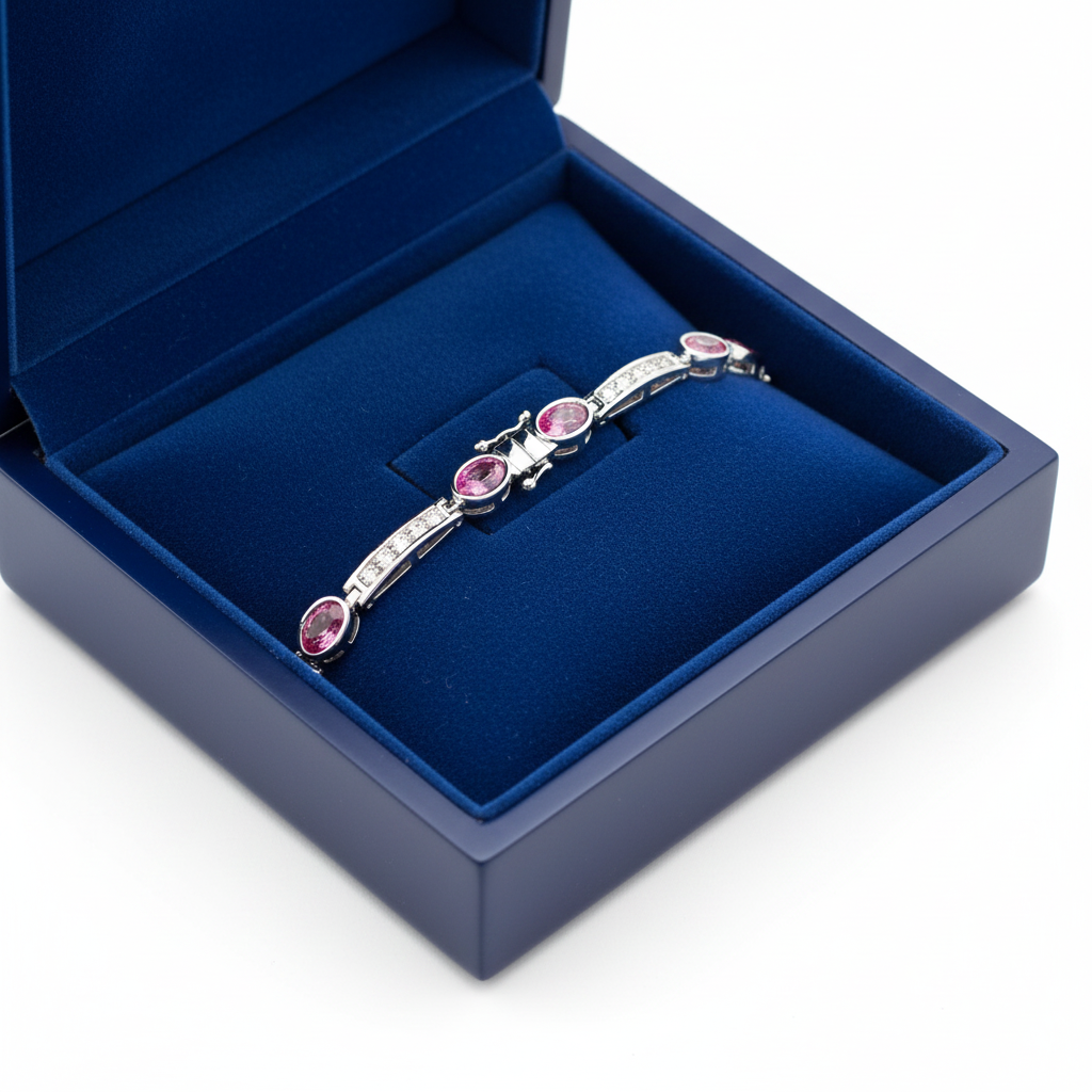 Pink Sapphire Diamond Bracelet in box