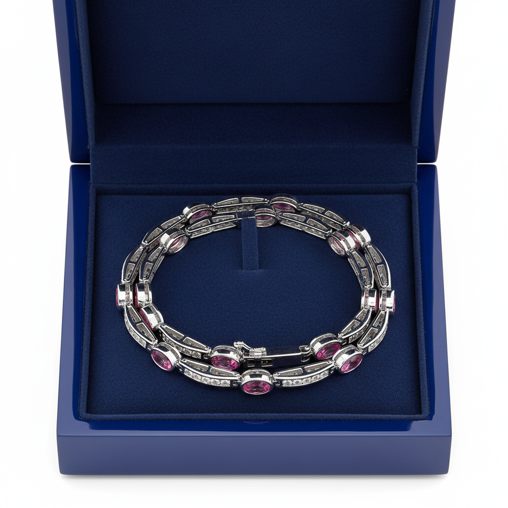 Pink Sapphire Diamond Bracelet in box