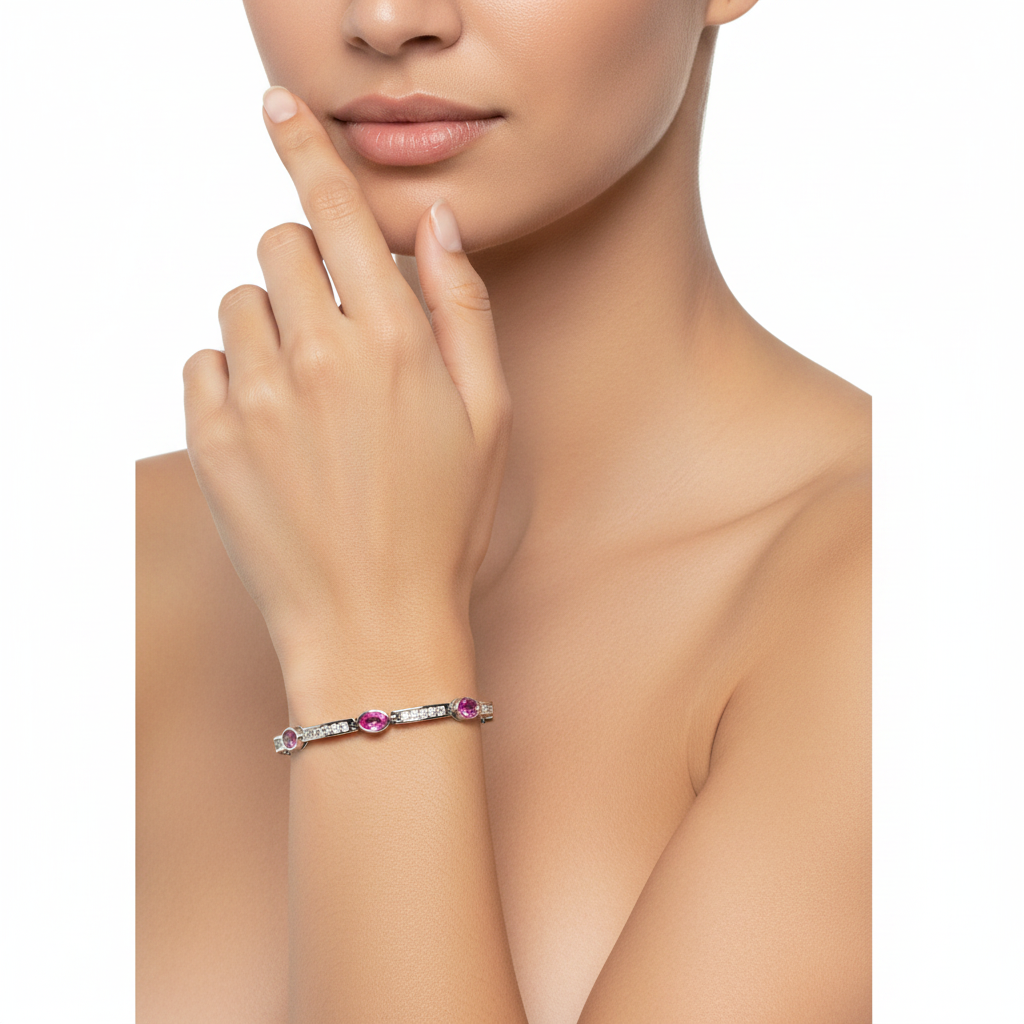 Pink Sapphire Diamond Bracelet on real hand model