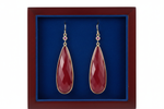 Pink Sapphire Red Agate Earrings in Wooden Royal Blue Box